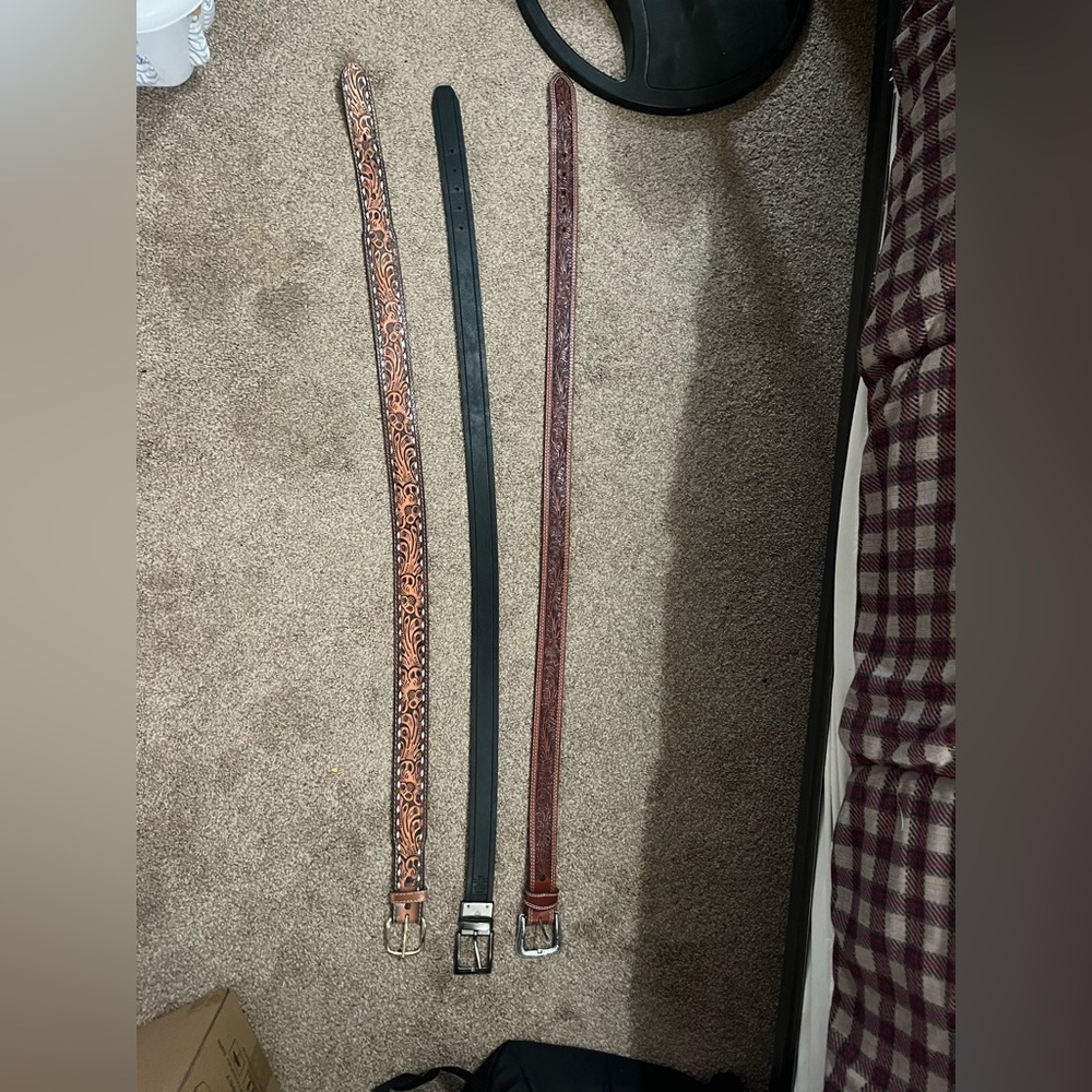 Men's Western Leather Belts Set - Black and Brown